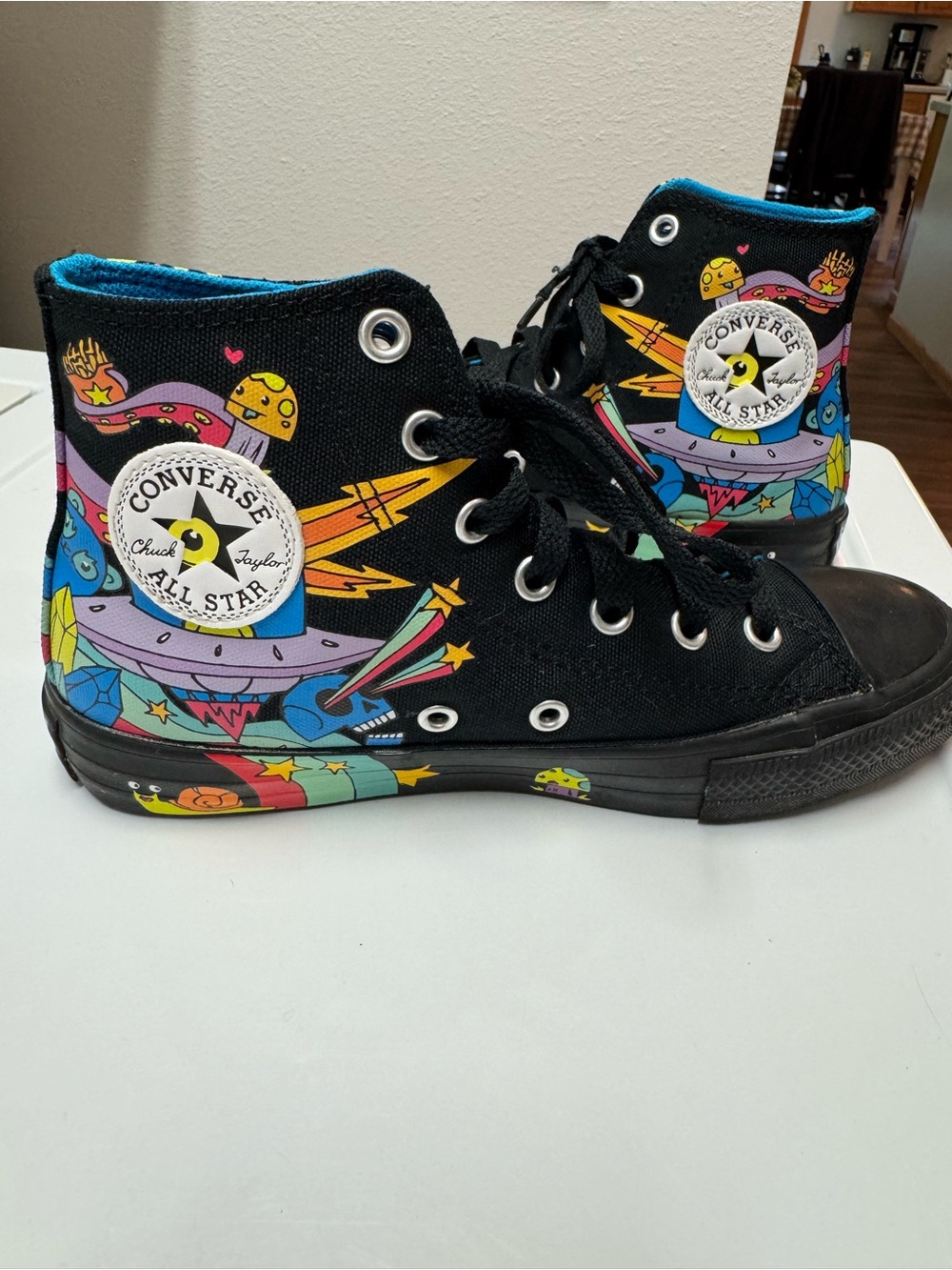 Converse Kids Black High-Top Sneakers with Colorful Space Graphics - Size 2